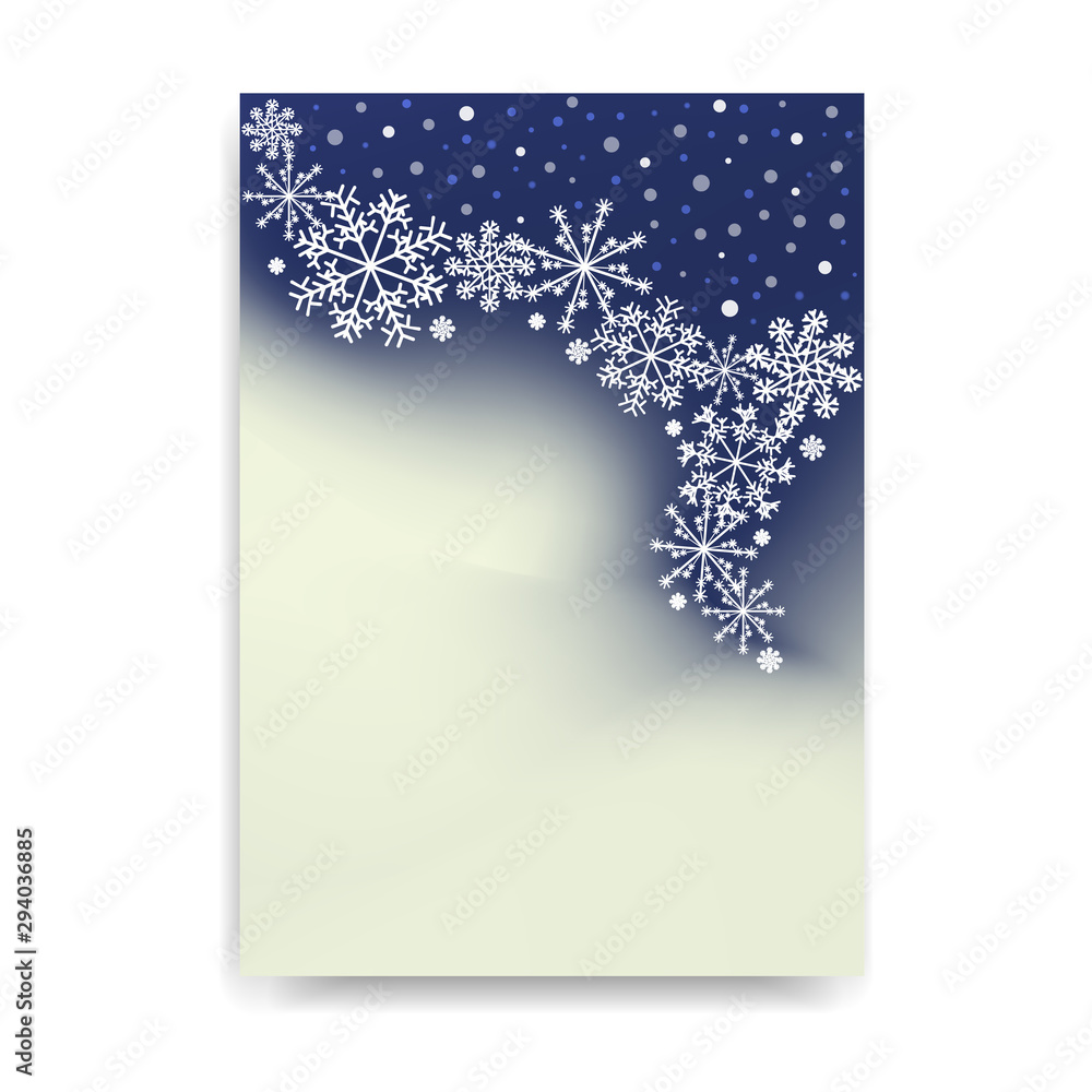 Poster abstract blurred gradient mesh background with white snowflakes with shadow
