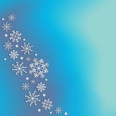 Fototapeta na wymiar Abstract blurred gradient mesh background with white snowflakes with shadow