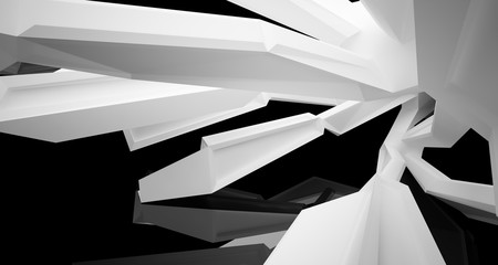 Fototapeta premium Abstract architectural white and black gloss interior of a minimalist house with large windows.. 3D illustration and rendering.