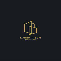 Building With Line Style Logo Design Template. Gold, Luxury, Elegant and Modern Vector Illustration