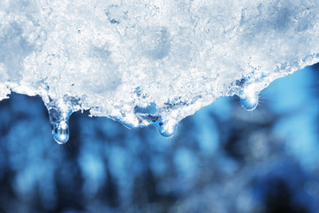 closeup of melting snow with sun reflection