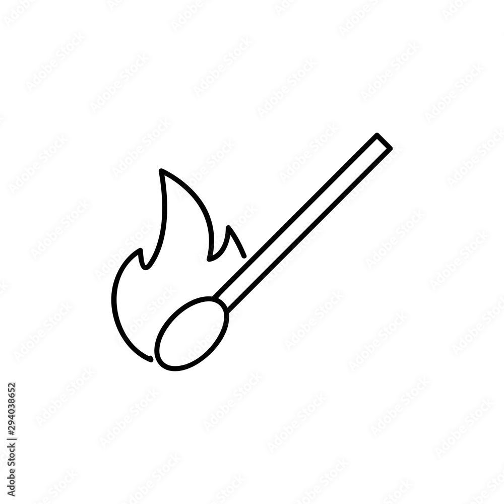 Poster burning match stick line icon. linear style sign for mobile concept and web design. match with flame