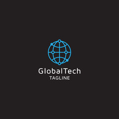 Global Tech Logo Icon Design Template. Simple, Modern, Blue, Data, Connect Vector