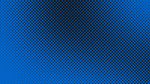 Navy blue and black pop art background with dots design, abstract vector illustration in retro comics style