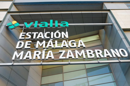MALAGA, SPAIN - APRIL, 29. Detail of the face of Malaga central railway station. Maria Zambrano, on April 29, 2014 in Malaga, Andalusia, Spain.