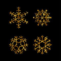 Collection of gold snowflakes. Vector isolated icons for winter holidays, christmas and new year illustrations