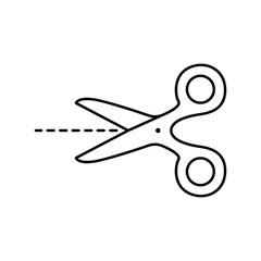 Scissors with cut lines isolated on white background