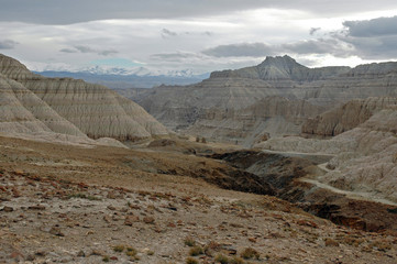 Badlands landscape in Satlej river valley. Tibetan Plateau, Tibet, China, Asia..