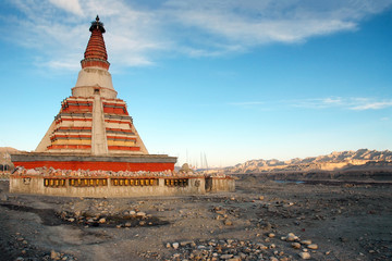 Stupa in Tholing buddhist monastery. Satlej river valley, Zanda town, Tibet, China, Asia.