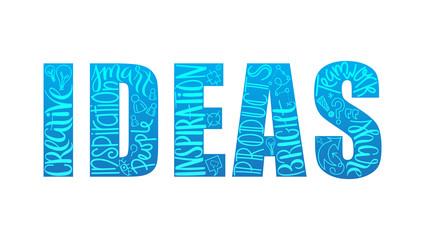 IDEAS blue neon hand lettering typography concept