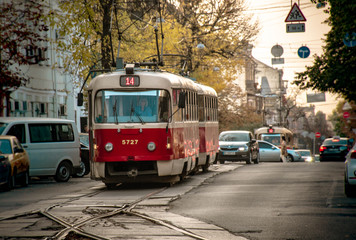 Fototapeta na wymiar tram on Kiev street