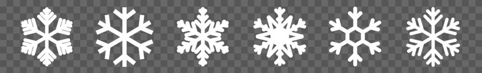 Snowflake Icon White | Snowflakes | Ice Crystal Winter Symbol | Christmas Logo | Xmas Sign | Isolated Transparent | Variations