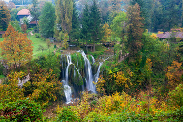 Fototapeta na wymiar Aerial view of Rastoke in Croatia - a village of waterfalls and watermmills