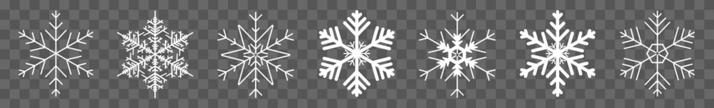 Snowflake Icon White | Snowflakes | Ice Crystal Winter Symbol | Christmas Logo | Xmas Sign | Isolated Transparent | Variations