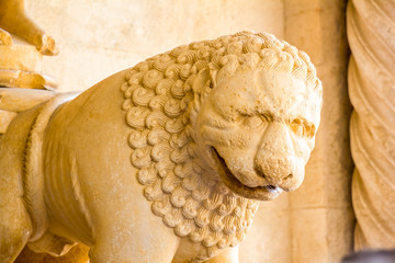 Figure of a lion at the entrance to the cathedral of St. Lawrence in Trogir, Croatia