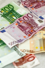 Obraz na płótnie Canvas 500 Euro, 100 Euro and 50 Euros. European Union. EZB European Money