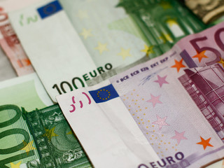 Large Euro Banknotes, Cash Money in Europe. Five hundred Euro Banknotes