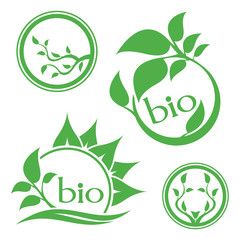 Bio organic logo. Set of abstract green leaf emblem. 