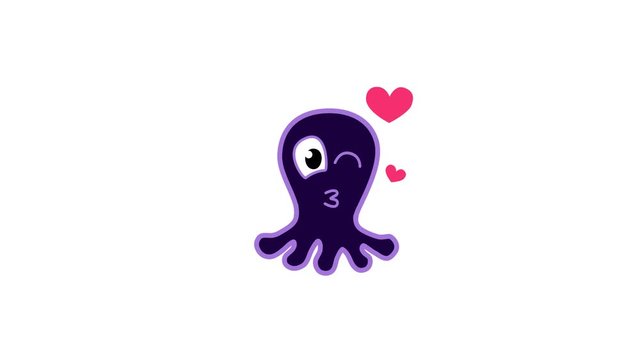 emoji icon octopus. emoji  face blowing a kiss, alpha channel looped