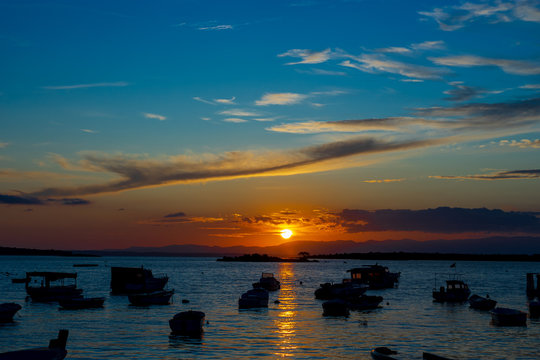 Beautiful sunset view and vivid colors in Waterfront Ildiri, Cesme, Izmir - TURKEY