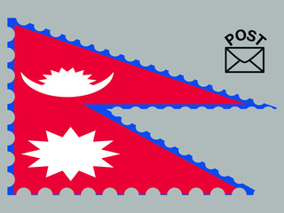 Nepal national flag with inside postage stamp isolated on background. original colors and proportion. Vector illustration, from countries flag set