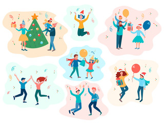 Fototapeta premium Happy family people with children celebrate New Year and Christmas