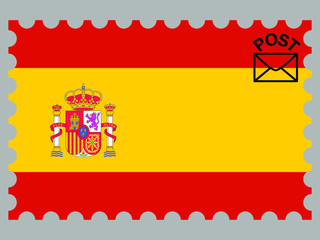 Fototapeta premium Spain national flag with inside postage stamp isolated on background. original colors and proportion. Vector illustration, from countries flag set