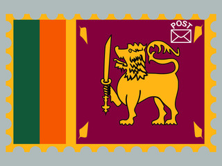 Sri Lanka national flag with inside postage stamp isolated on background. original colors and proportion. Vector illustration, from countries flag set