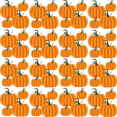 Pumpkins seamless pattern with lettering. Autumn background. Vector.