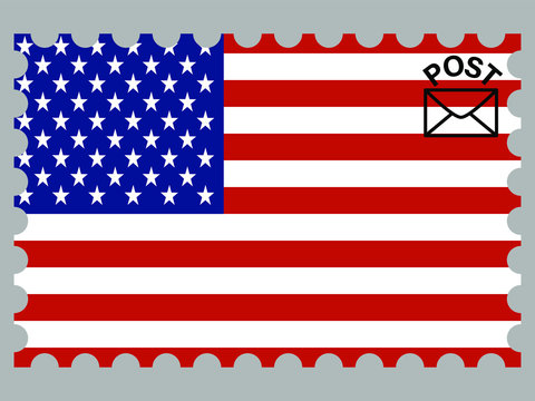 United States of America national flag with inside postage stamp isolated on background. original colors and proportion. Vector illustration, from countries flag set