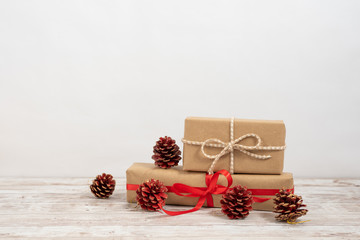 Christmas gifts with recycled paper, with Christmas decoration. christmas party concept