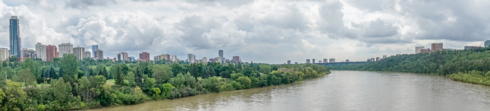 River Valley, River, Lake, Trees, Cloudy, Clouds, Skyline, Edmonton, Alberta, Canada, Cloudy day,  buildings,  skyscraper, summer, city, skyline
