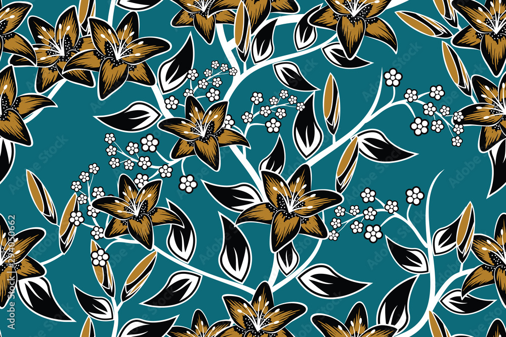 Wall mural Seamless pattern with floral vector Illustration, Indonesian batik motif