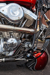 One of several motorcycles parked in the city