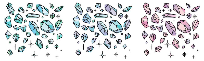 Crystal doodles. Hand drawn gemstones doodles isolated on white.