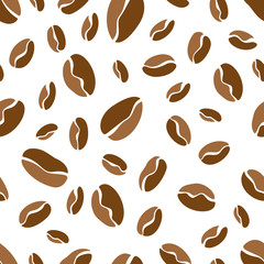 Coffee beans seamless pattern. Isolated on white. Hand drawn style. Line art sketh