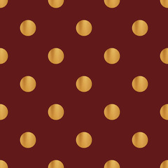 Seamless pattern with golden dots on dark burgundy red background