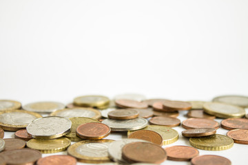 Coins on white background