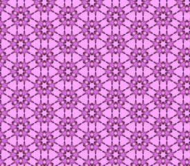 abstract fractal kaleidoscope seamless pattern in pink, yellow, black colors.