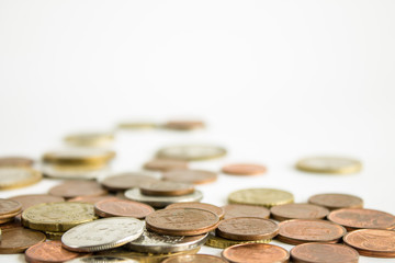 Coins on white background