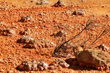 Mineral sediments in a dry lake of an old abandoned mine