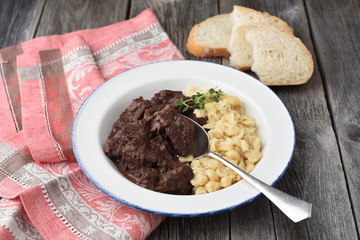 Game goulash with spätzle - homemade noodles