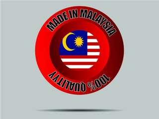 Malaysia National flag inside Big red made in button. Original color and proportion. vector illustration, from world countries set. Isolated on gray background