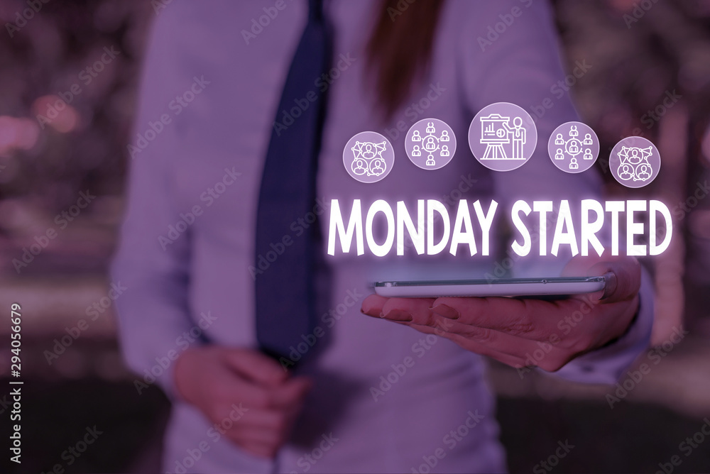 Poster conceptual hand writing showing monday started. concept meaning getting ready for new week rest is o