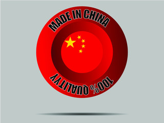 China National flag inside Big red made in button. Original color and proportion. vector illustration, from world countries set. Isolated on gray background