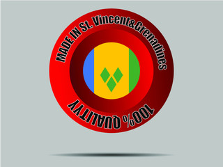 Saint Vincent and the Grenadines National flag inside Big red made in button. Original color and proportion. vector illustration, from world countries set. Isolated on gray background