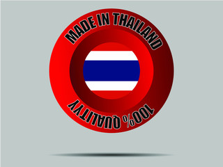 Thailand National flag inside Big red made in button. Original color and proportion. vector illustration, from world countries set. Isolated on gray background