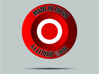 Japan National flag inside Big red made in button. Original color and proportion. vector illustration, from world countries set. Isolated on gray background