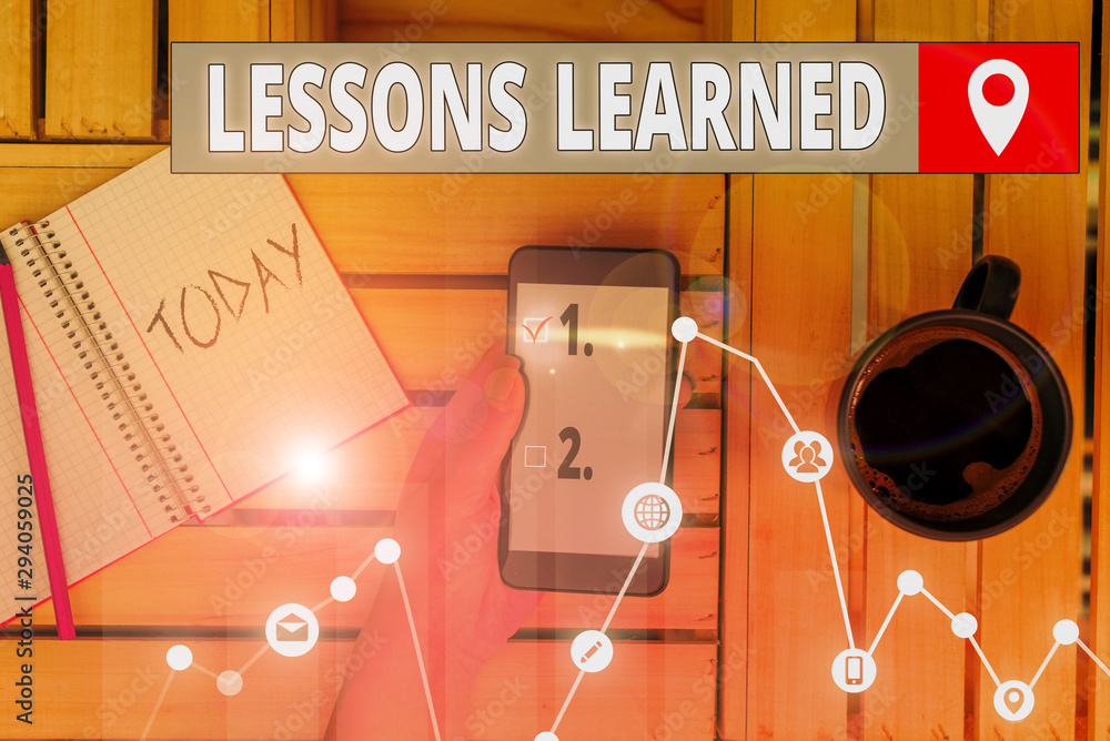 Poster writing note showing lessons learned. business concept for the knowledge or understanding gained by 