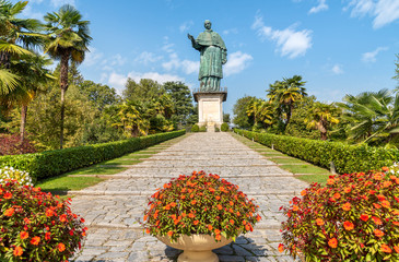 View of copper Saint Carlone Borromeo statue, Arona, Piedmont, Italy